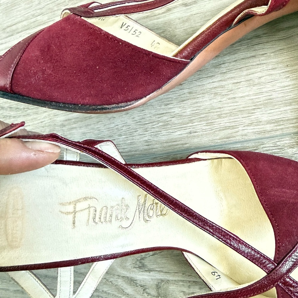 Vintage 70s Frank More New York Burgundy Peep Toe SlingBack Sandals Ankle Strap - Picture 4 of 6